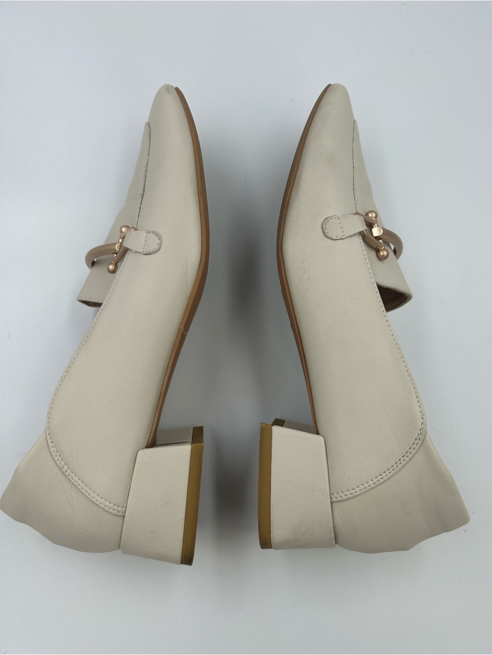 Women's Cream Leather Loafers with Gold Accent - Picture 11 of 11